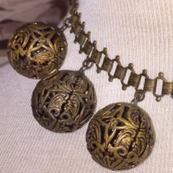 Antique Victorian Brass Filigree Ball Book Link Chain Necklace - Picture 10 of 17